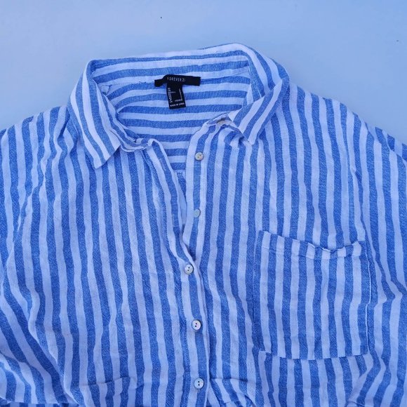 Forever 21 Women's Size L Blue White Stripe Crop Top - Picture 2 of 6